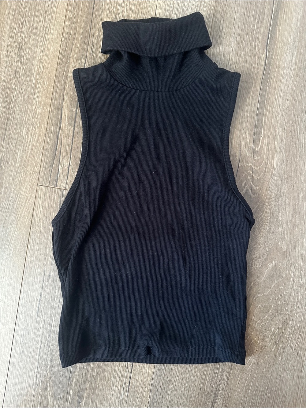 Zara Black Sleeveless Ribbed Turtleneck Tank
